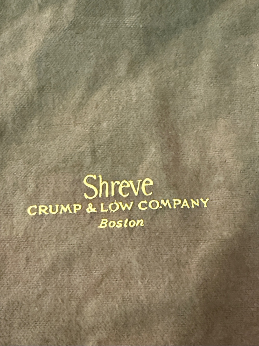 Vintage SHREVE Crump & Low Green Drawstring Dust Bag